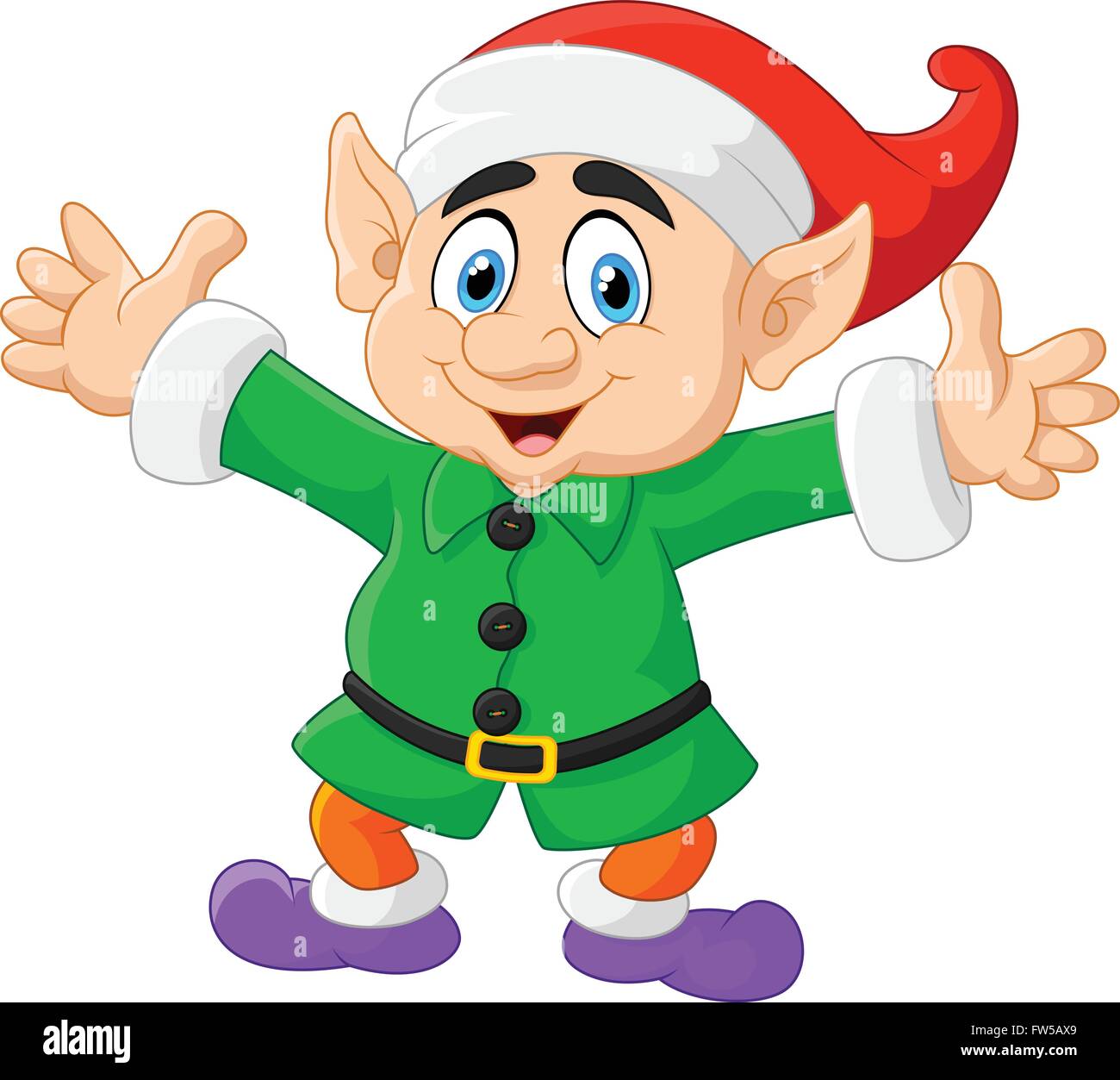 Cartoon elf natale sventolare con entrambe le mani Illustrazione Vettoriale