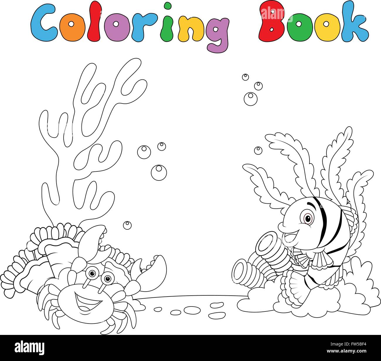 Cartoon sotto acqua libro da colorare Immagine e Vettoriale - Alamy