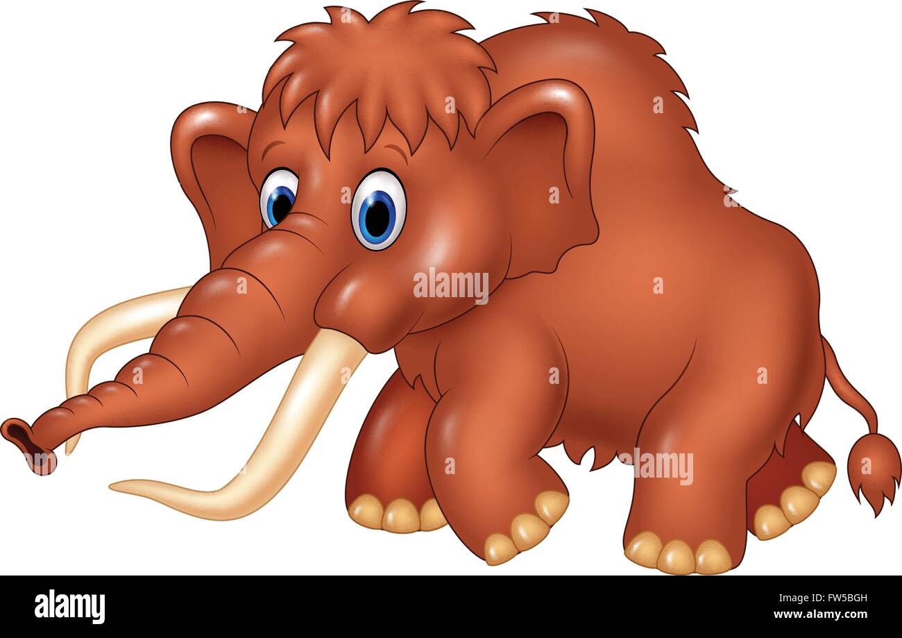 Carino mammoth cartoon isolati su sfondo bianco Illustrazione Vettoriale