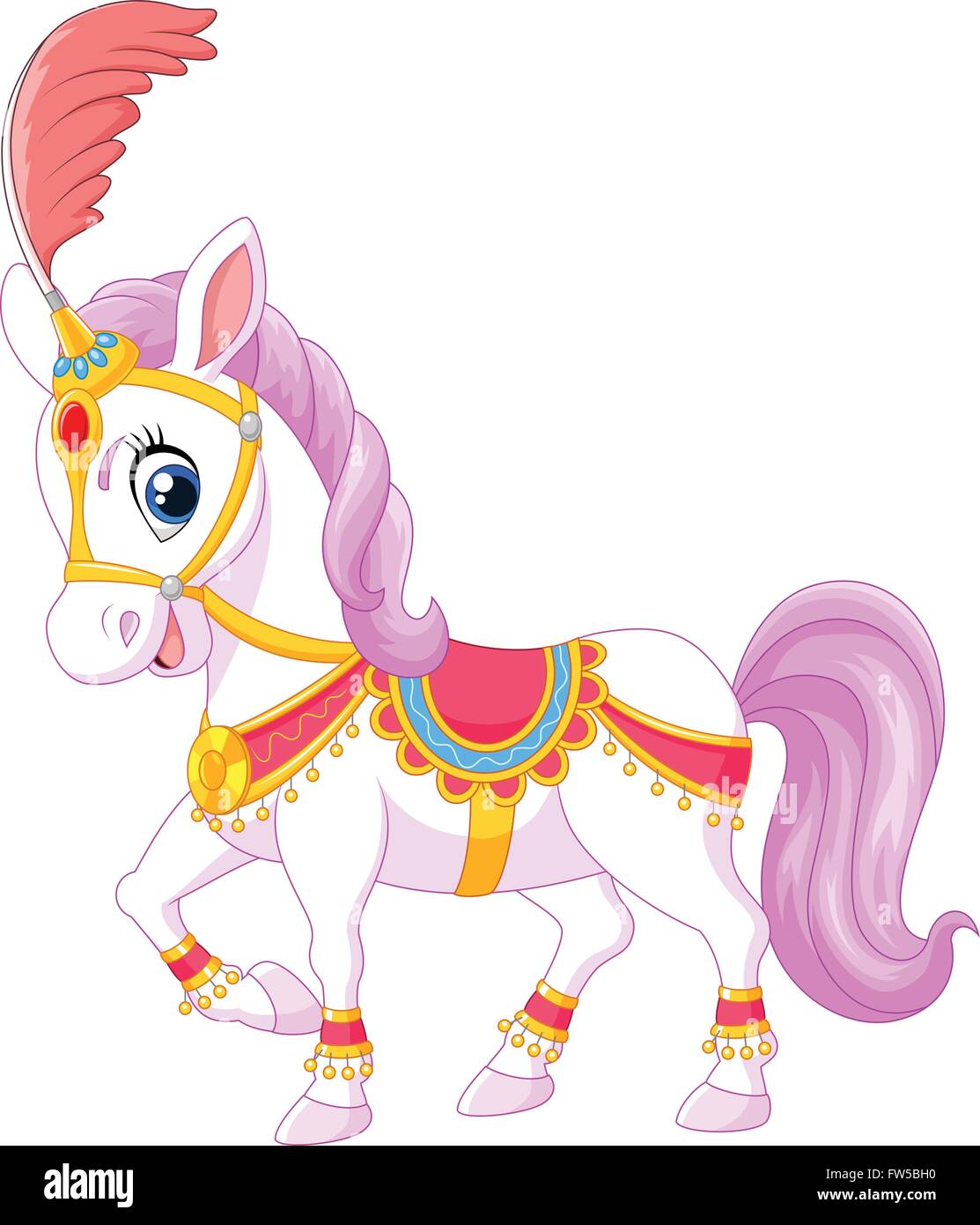 Cartoon circus cavallo isolato su sfondo bianco Illustrazione Vettoriale