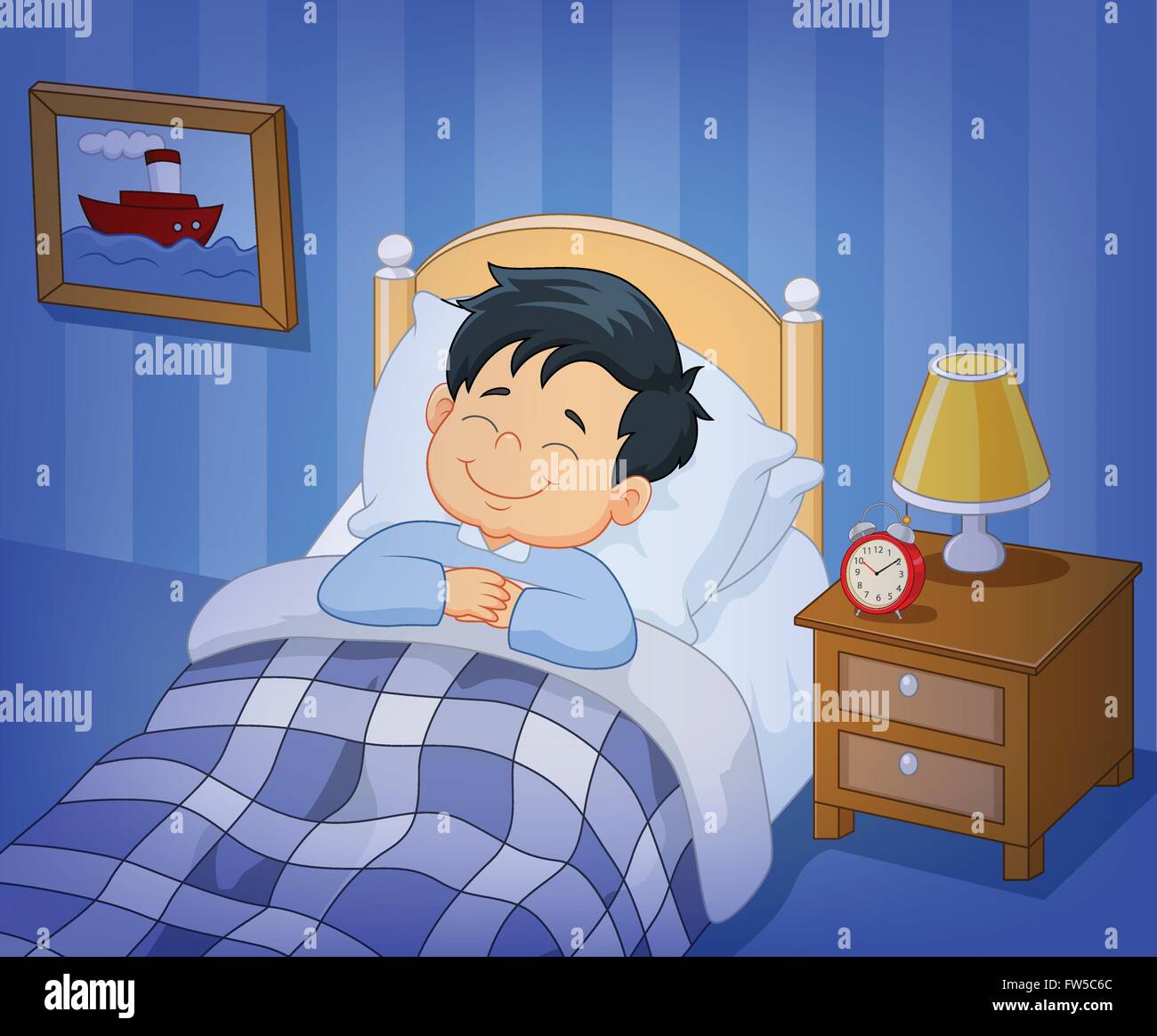 Cartoon smile little boy dormire nel letto Immagine e Vettoriale - Alamy