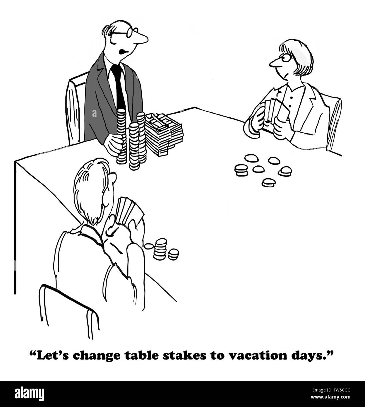 Business cartoon circa ottenere di più giorni di vacanza. Foto Stock