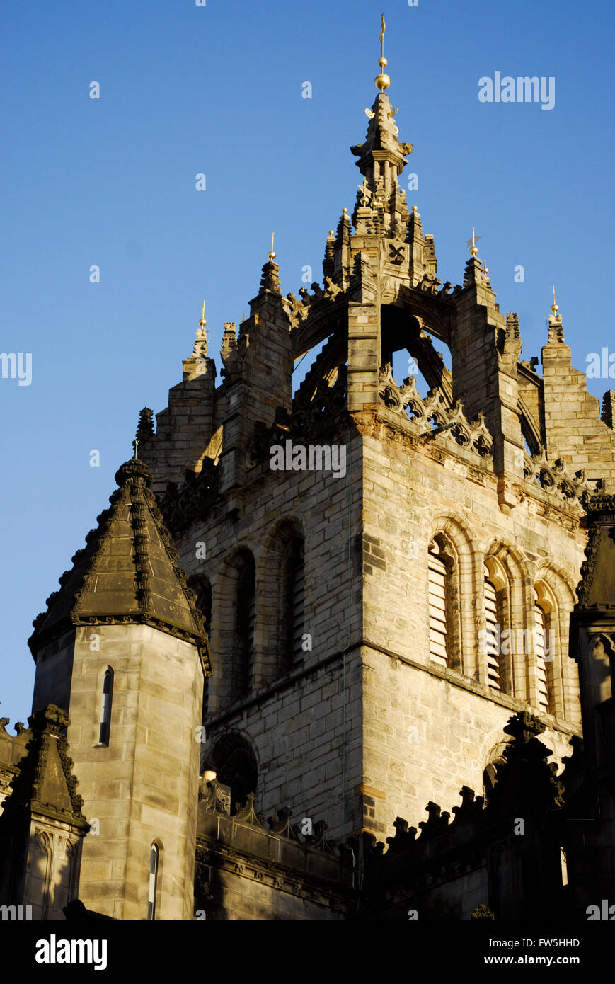 La cattedrale di St. Giles, Alta Kirk, Edimburgo, Scozia, Cattedrale guglia: la corona di Scozia, il Royal Mile, Foto Stock