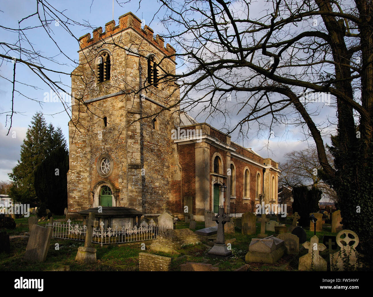 Chiesa di San Lorenzo, Whitchurch, poco Stanmore, Middlesex, cannoni, Canoni Park, Chandos; Georg Frideric Handel suonava l'organo qui e composta la Chandos Anthems e Aci e Galatea; costruito da John James 1714 per James Brydges, primo duca di Chandos Foto Stock