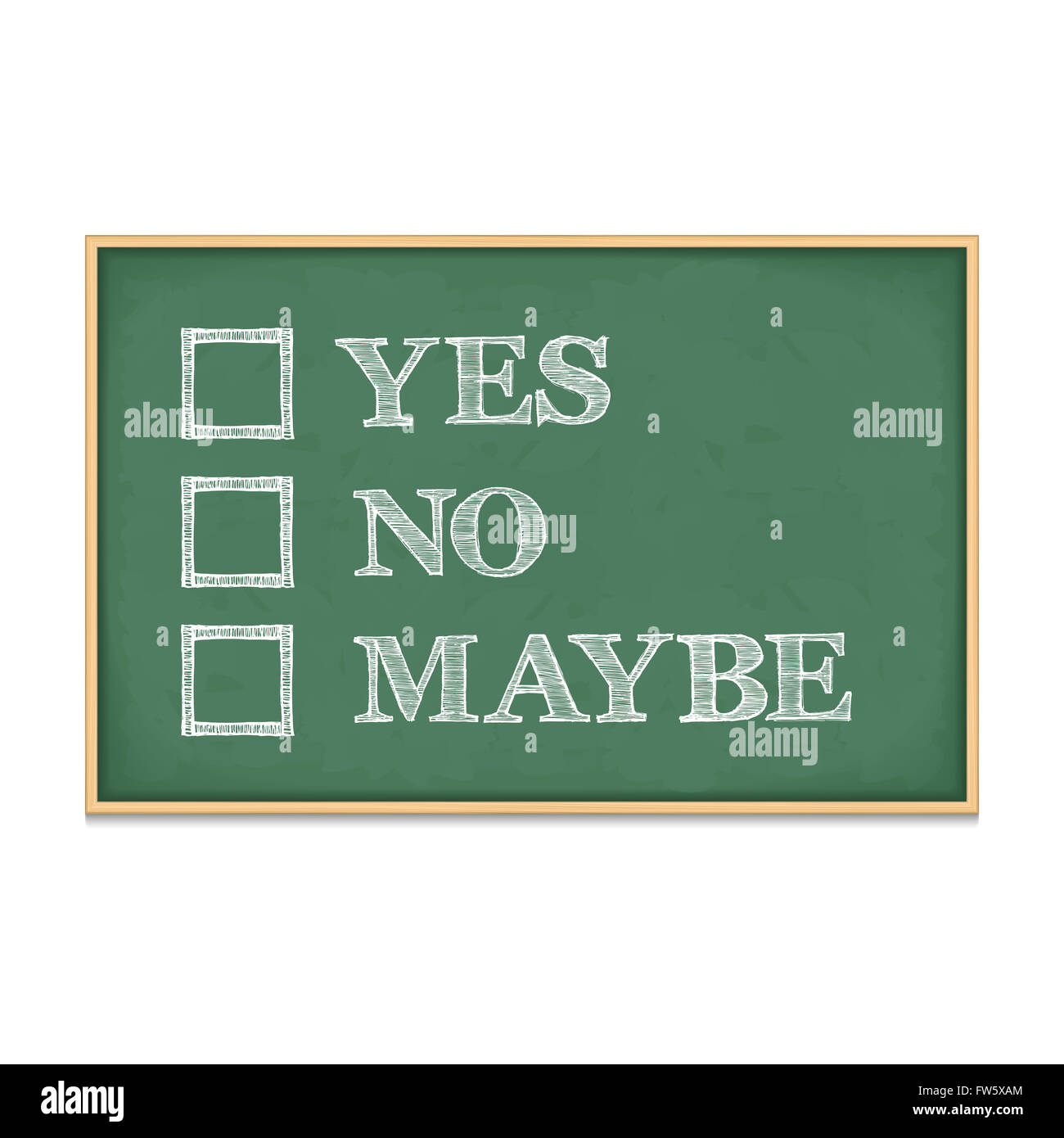 Sì no forse le caselle di controllo sulla lavagna Foto Stock