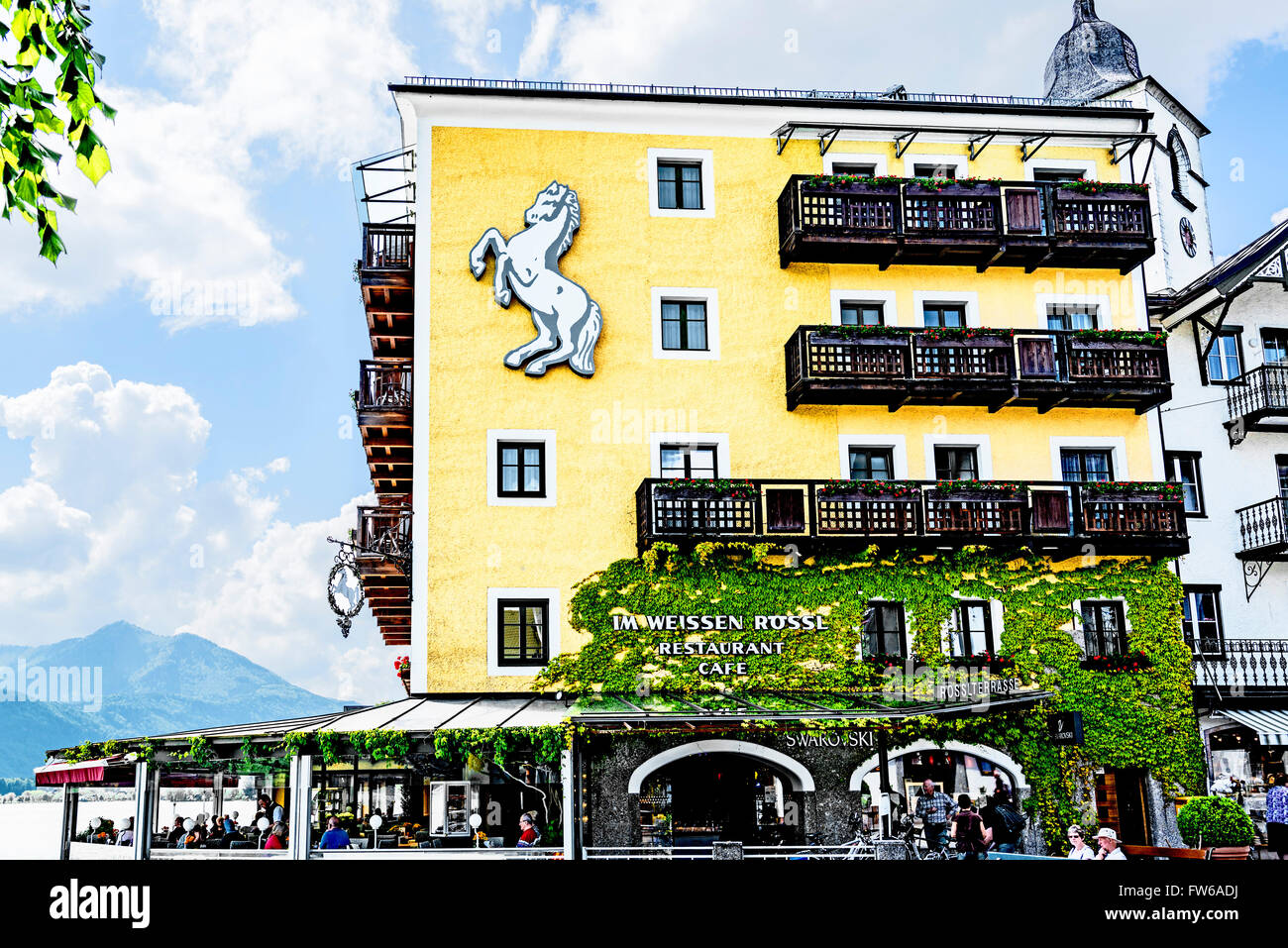 Hotel e ristorante 'Weißes Rössl', St. Wolfgang am Wolfgangsee, Austria; famoso per un musical Foto Stock