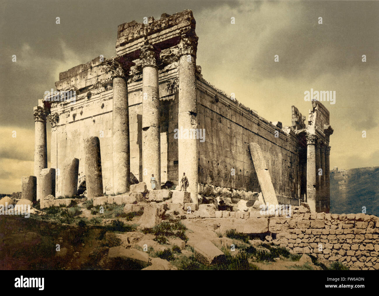 Tempio di Giove, colonna pendente, Baalbek, Libano, Photochrome Stampa, circa 1900 Foto Stock