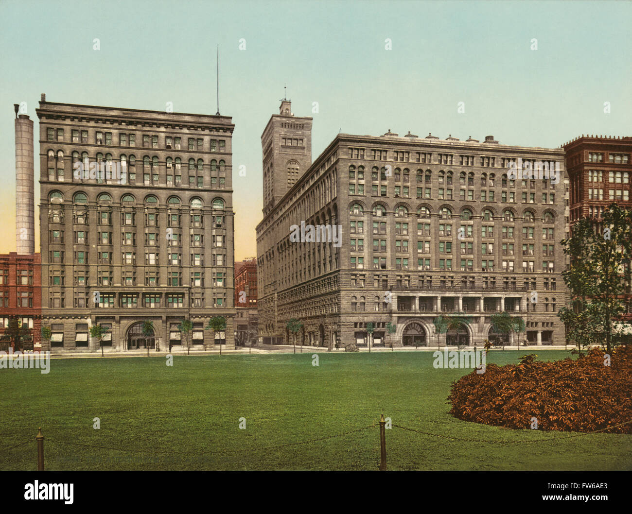 Congress Hotel (a sinistra) e Auditorium Building, South Michigan Avenue e Grant Park a Foreground, Chicago, Illinois, USA, Photochrome Print, Detroit Publishing Company, 1900 Foto Stock