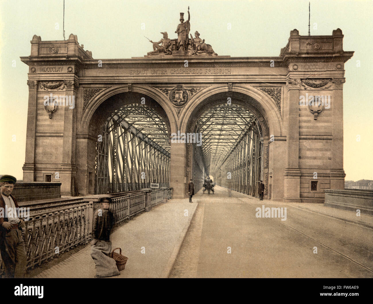 Ponte sul Reno, Mannheim, Germania, Photochrome Stampa, circa 1900 Foto Stock