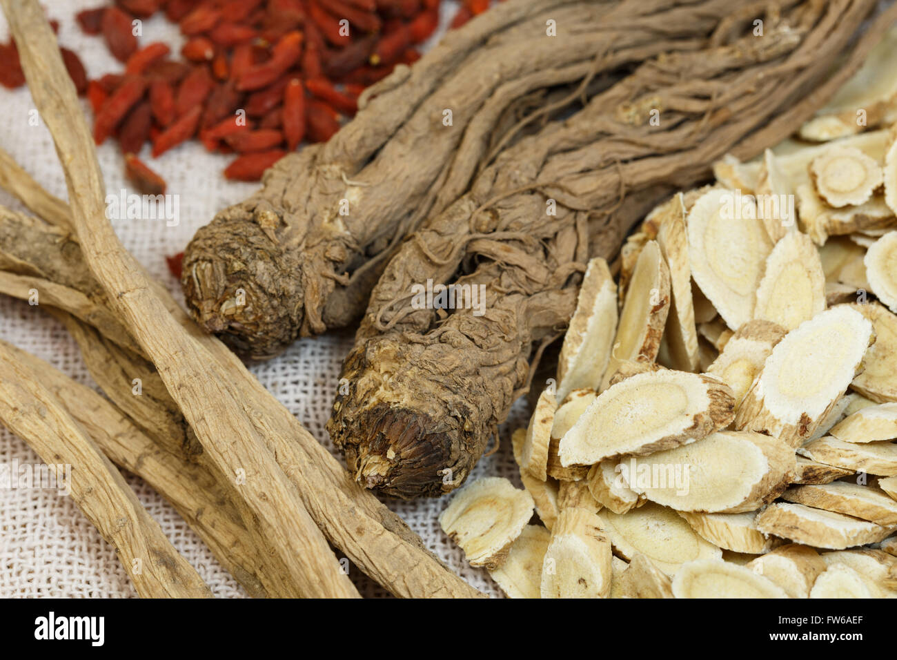 La medicina cinese， erbe nutriente ，tutti i tipi di erbe nutriente nature morte di close-up Foto Stock