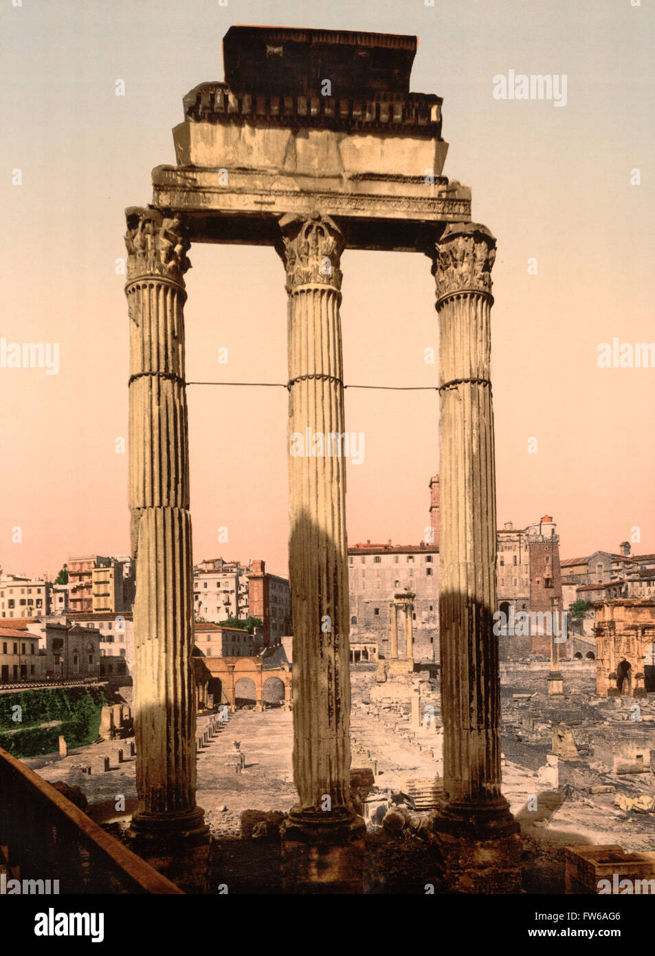 Rovine del tempio di Castore e Polluce, Roma, Italia, Photochrome Stampa, circa 1900 Foto Stock