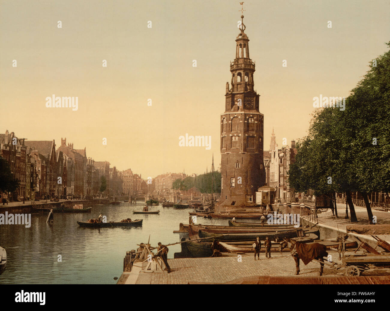 Canal Scena, Oude Schans, Amsterdam, Olanda, Photochrome Stampa, circa 1900 Foto Stock