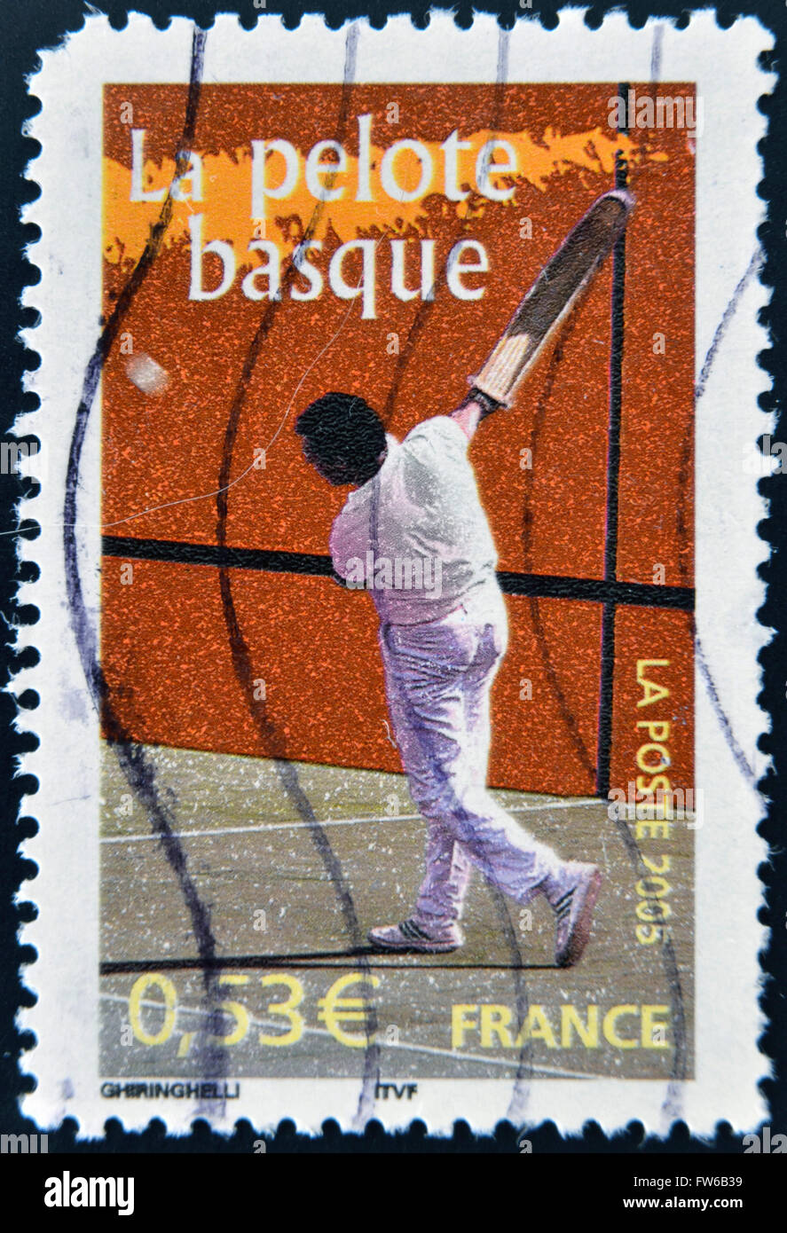 Francia - circa 2005: un timbro stampato in Francia mostra pelota basca, circa 2005 Foto Stock