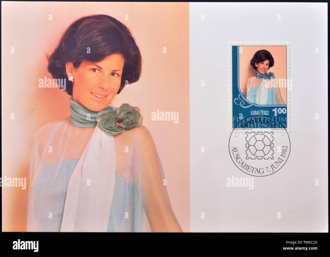 LIECHTENSTEIN - circa 1982: un timbro stampato in Liechtenstein mostra Principessa Ereditaria Marie Aglae, circa 1982 Foto Stock