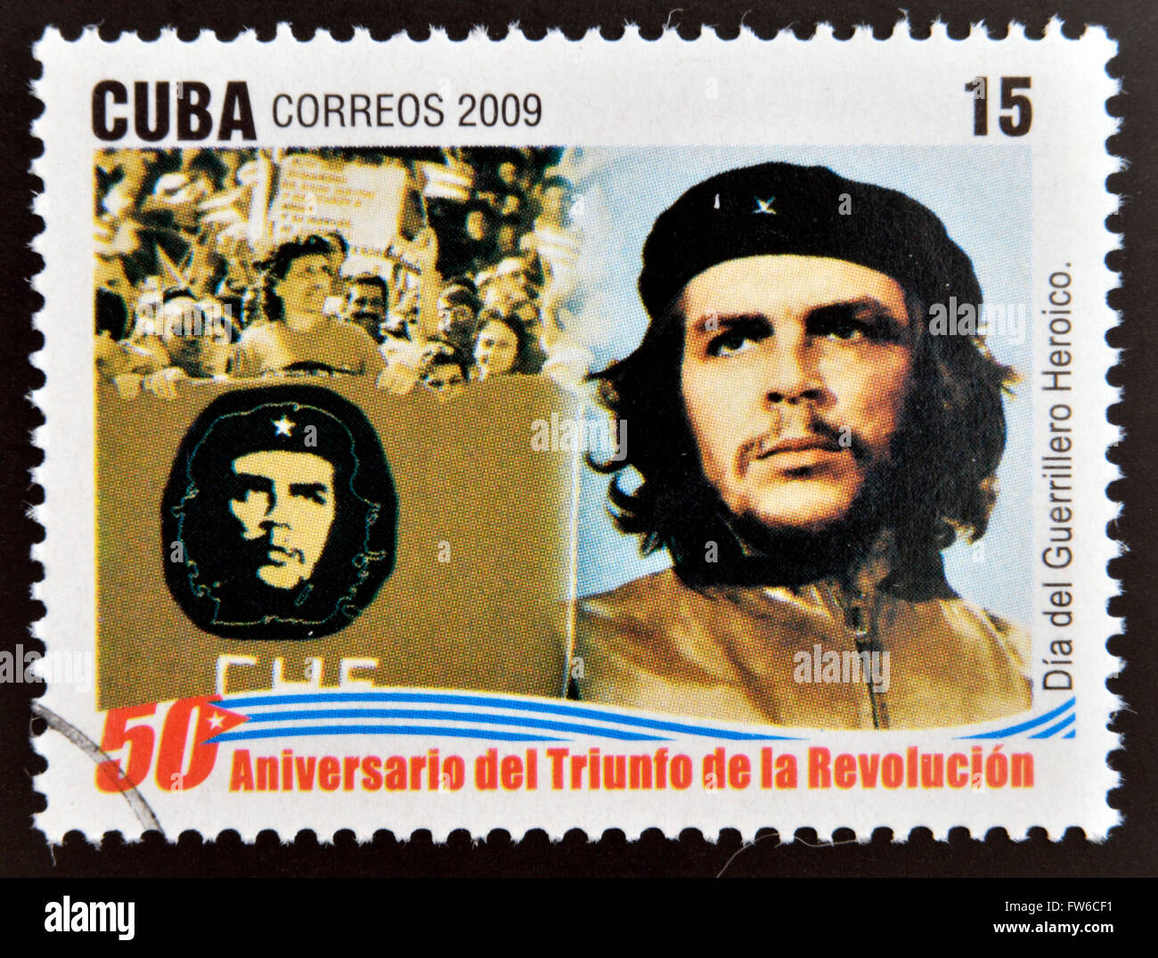 CUBA - circa 2009: un timbro stampato in cuba dedicato al 50° anniversario del trionfo della Rivoluzione, mostra il giorno dell'Eroica Foto Stock