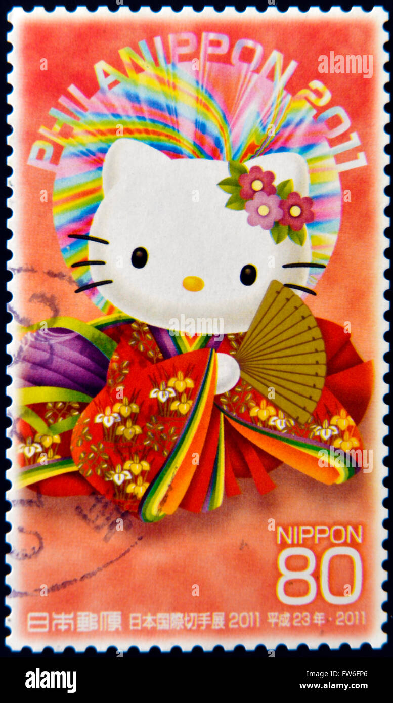 Giappone - circa 2011: un timbro stampato in Giappone mostra Hello Kitty, circa 2011 Foto Stock