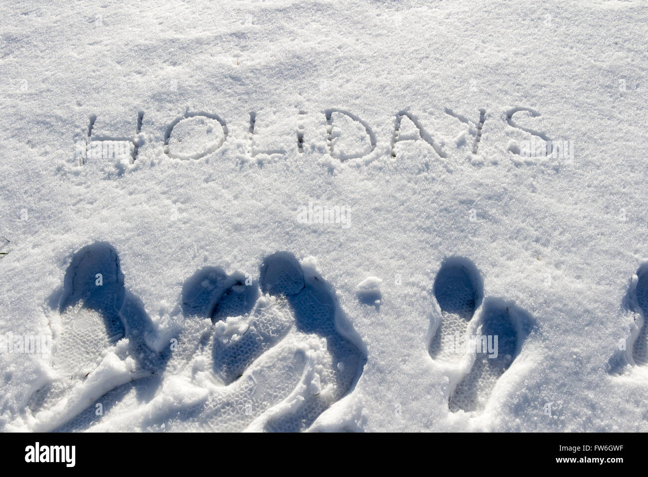 Parole scritte vacanze su un campo di neve Foto Stock