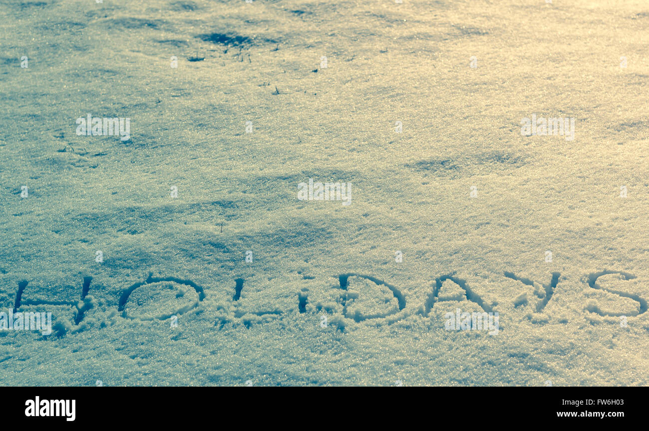 Parole scritte vacanze su un campo di neve Foto Stock