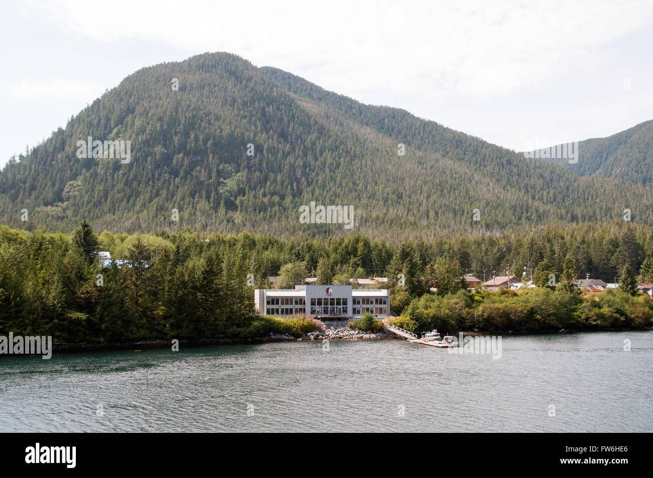 Spirito Bear Lodge, nel villaggio di Klemtu, grande orso nella foresta pluviale, British Columbia, Canada. Foto Stock