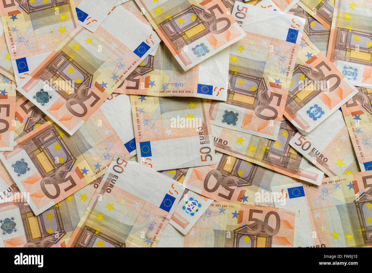 50 banconote denaro sfondo, si affacciano su Vista Foto Stock