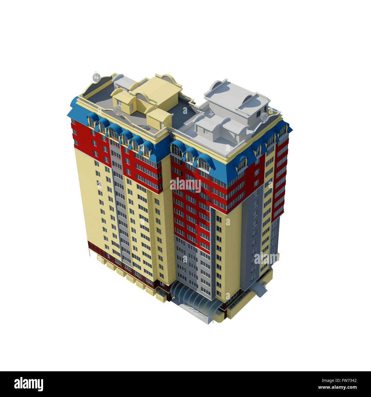 3D rendering del moderno a più piani edilizia residenziale in bianco, Foto Stock