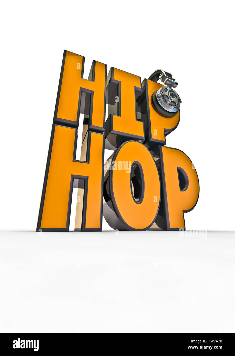Hip-hop titolo con cuffie / 3D rendering del testo con le cuffie Foto stock  - Alamy