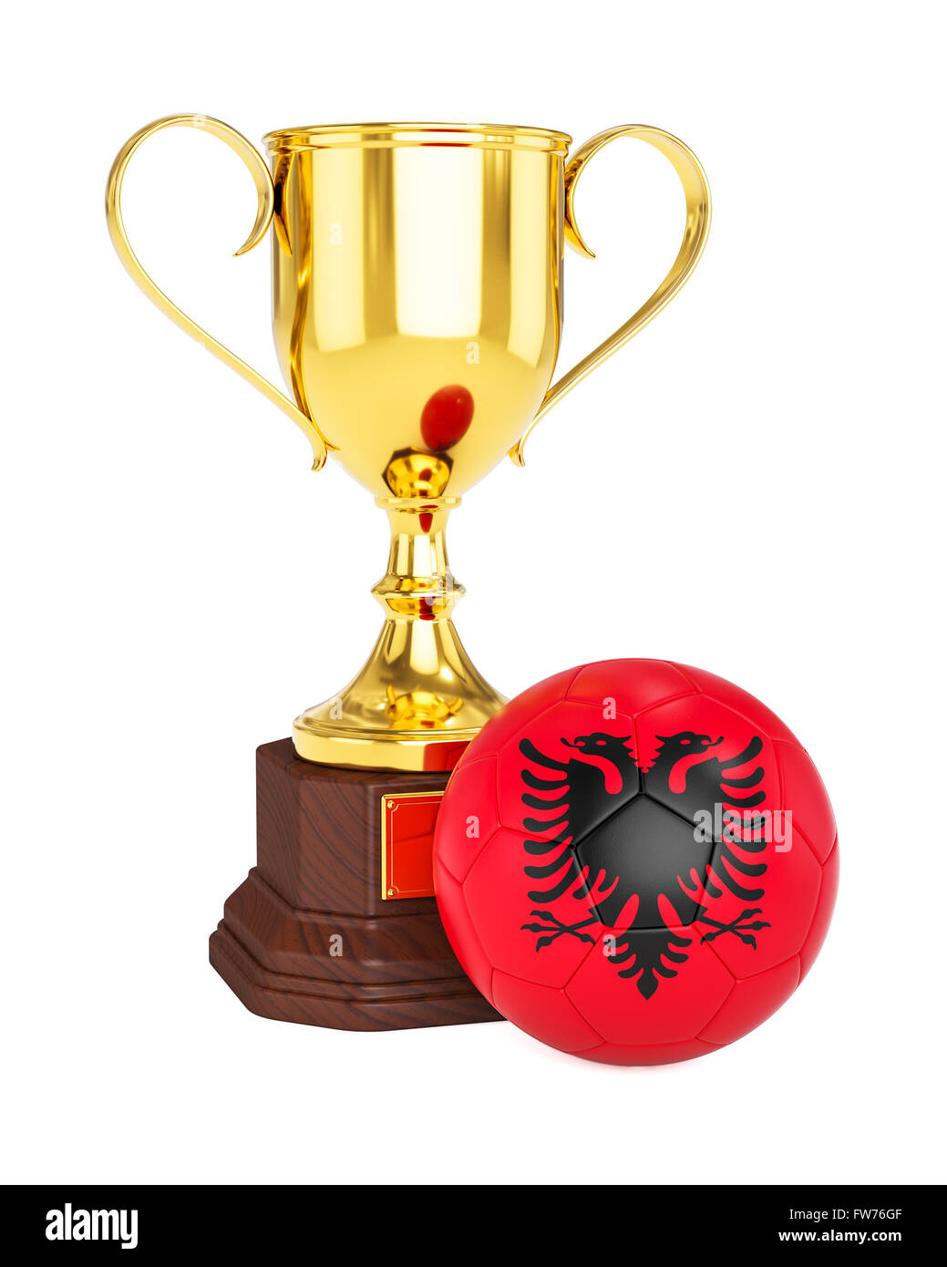 Trofeo Gold Cup e soccer football sfera con l'Albania bandiera Foto Stock