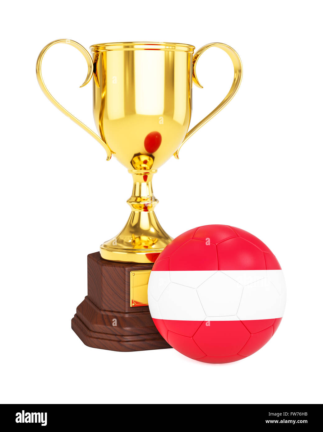 Trofeo Gold Cup e calcio pallone con bandiera dell'Austria Foto Stock