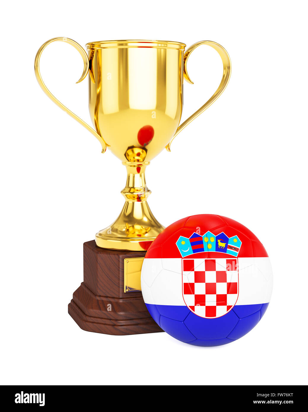 Trofeo Gold Cup e calcio pallone con bandiera della Croazia Foto Stock