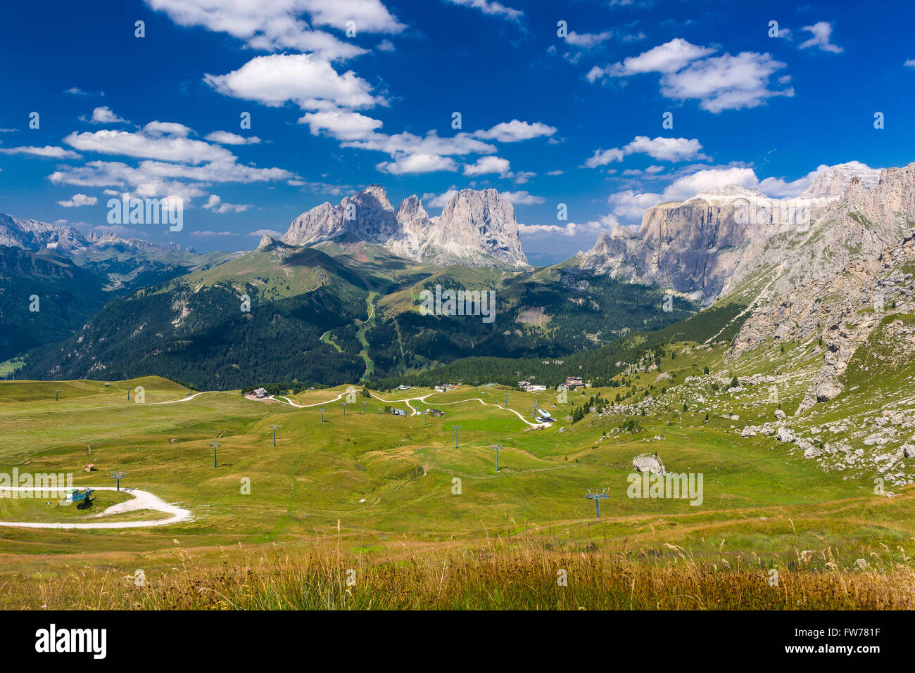 Vista sul Gruppo del Sasso Lungo delle Dolomiti Foto Stock