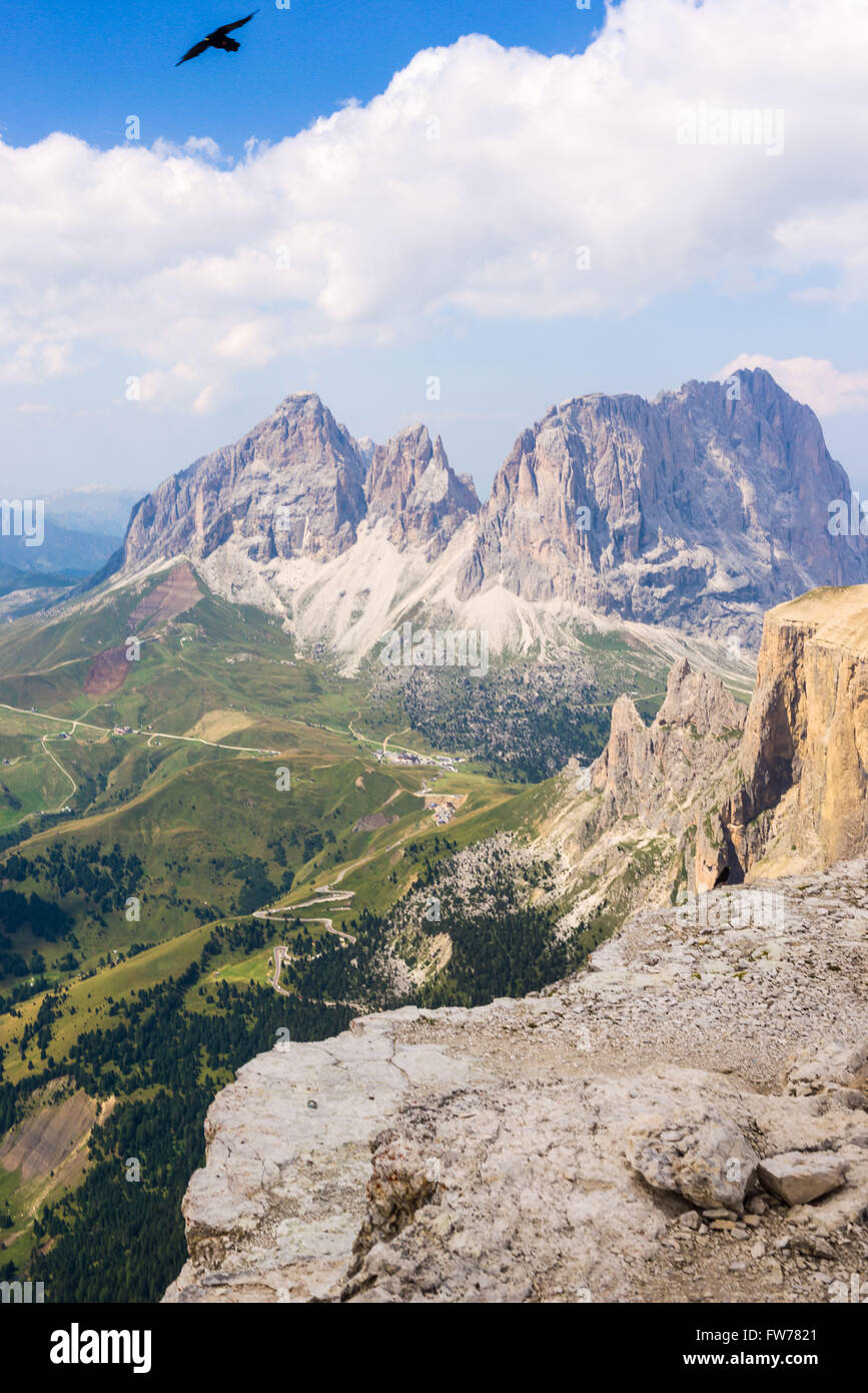 Vista sul Gruppo del Sasso Lungo delle Dolomiti Foto Stock