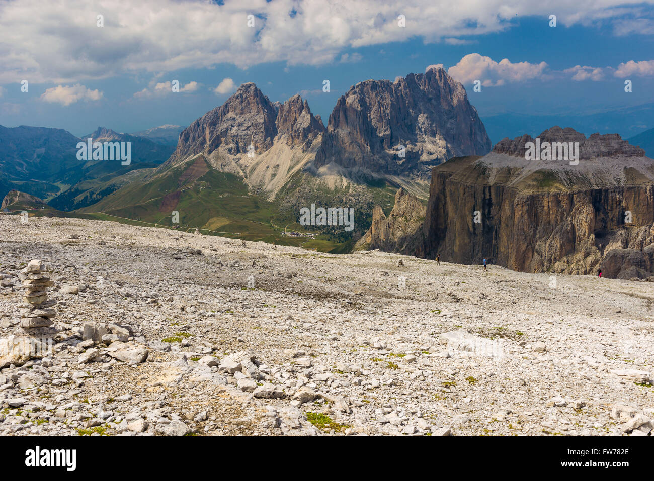 Vista sul Gruppo del Sasso Lungo delle Dolomiti Foto Stock
