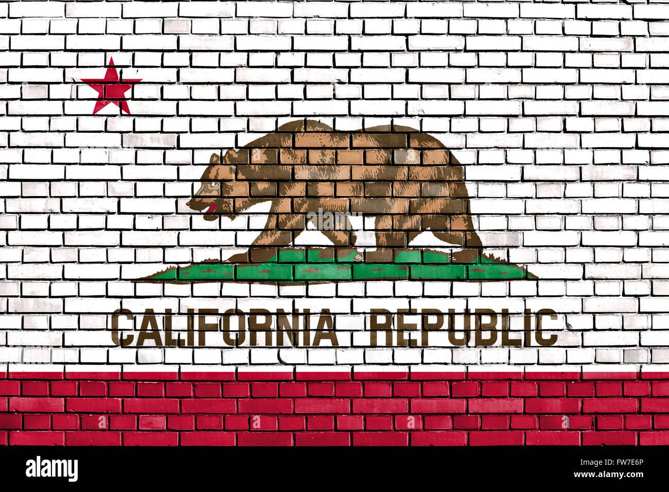 Bandiera della California dipinta su un muro di mattoni Foto Stock