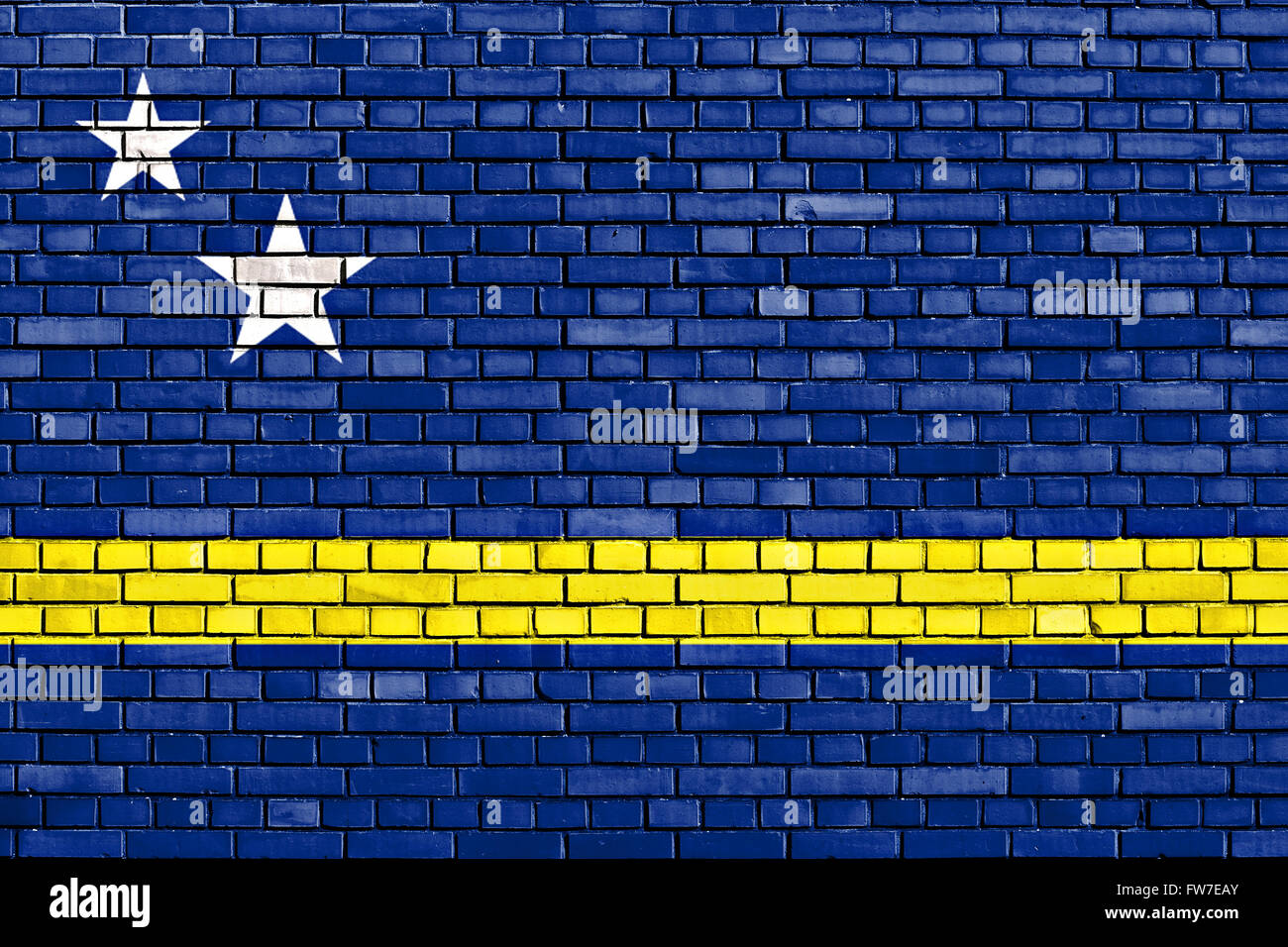 Bandiera di CuraÃ§ao dipinta su un muro di mattoni Foto Stock