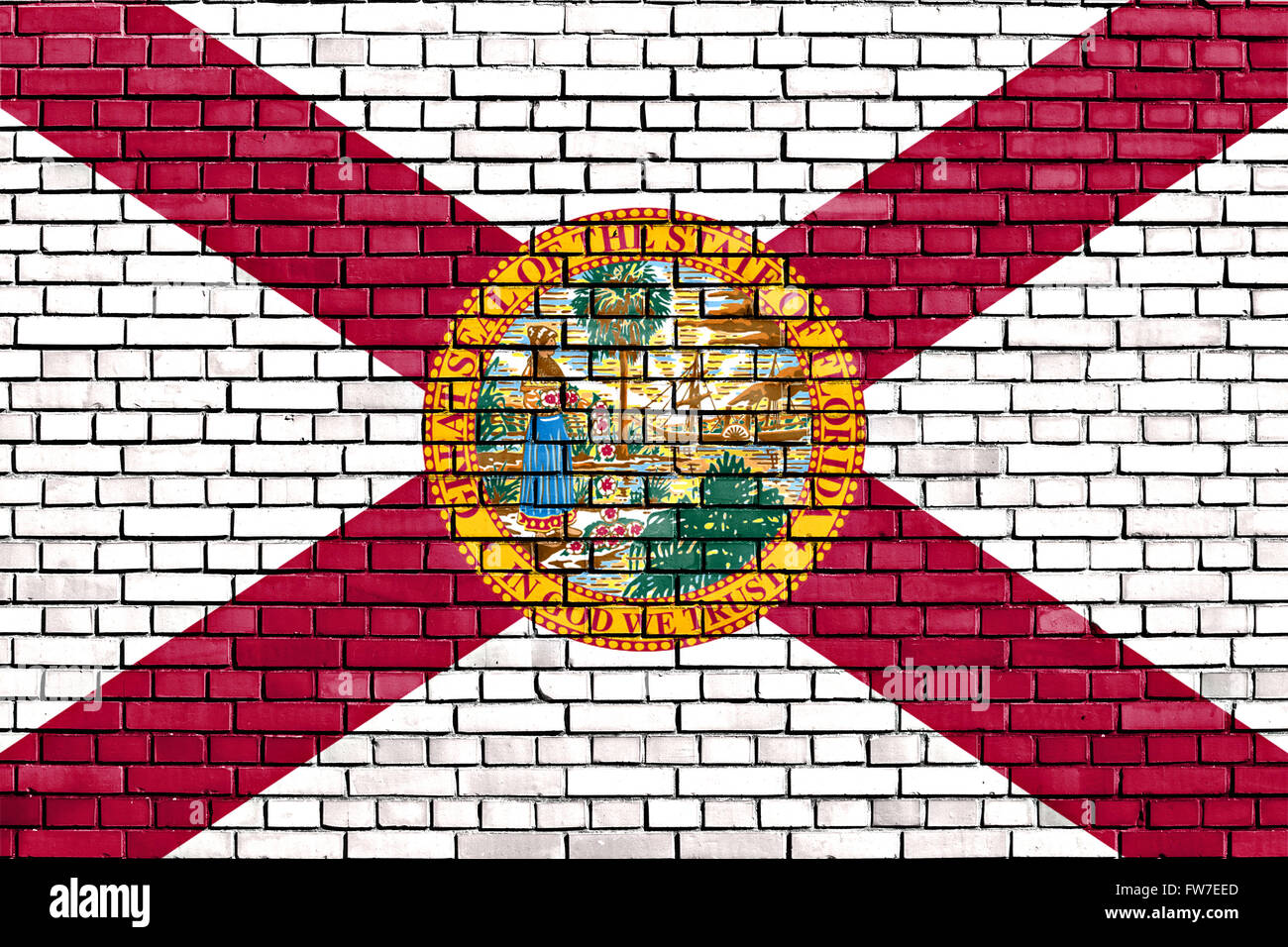 Bandiera della Florida dipinta su un muro di mattoni Foto Stock