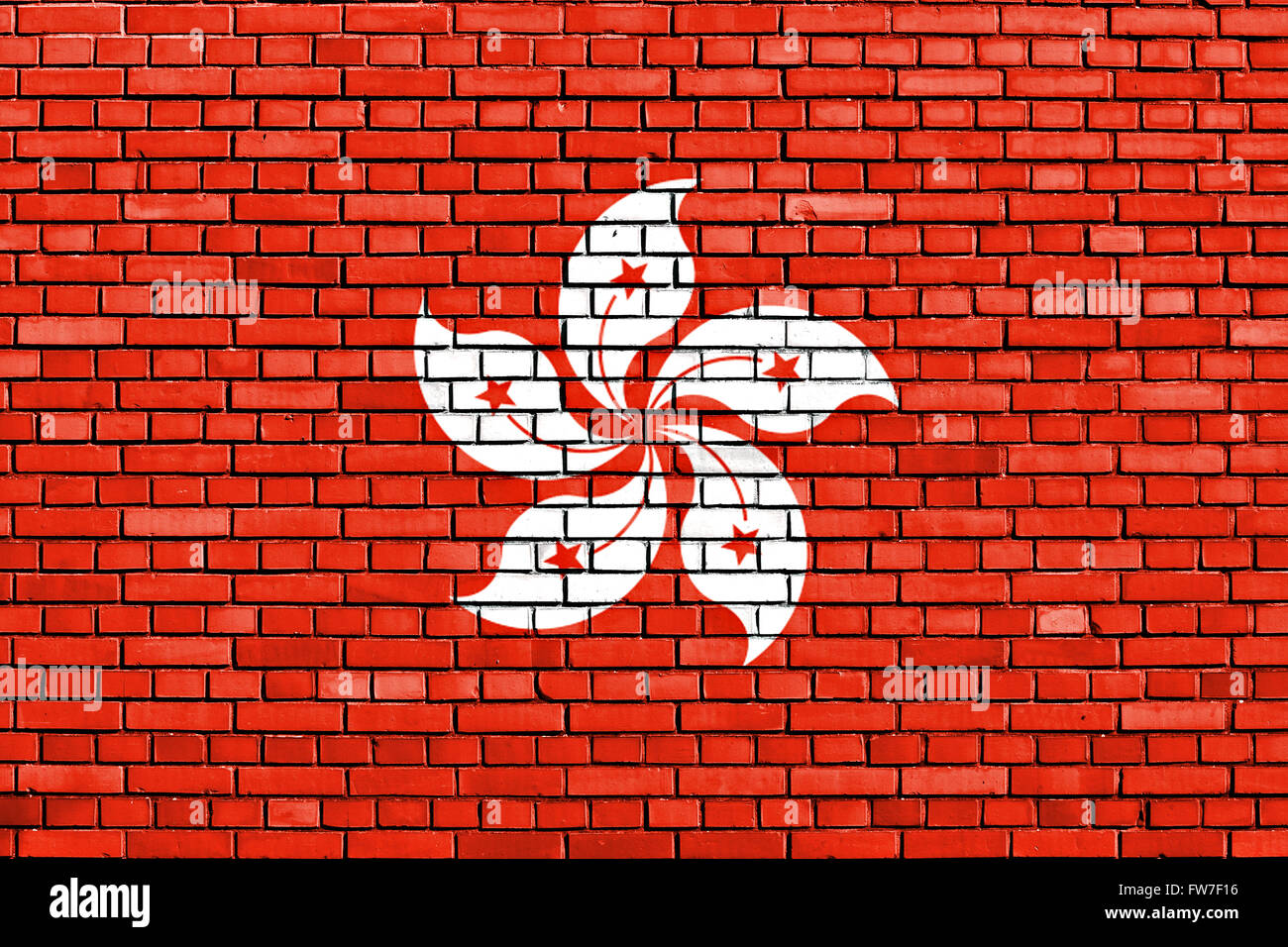 Bandiera di Hong Kong dipinta su un muro di mattoni Foto Stock