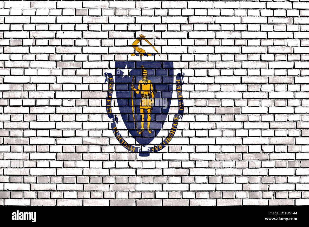 Bandiera del Massachusetts dipinta su un muro di mattoni Foto Stock