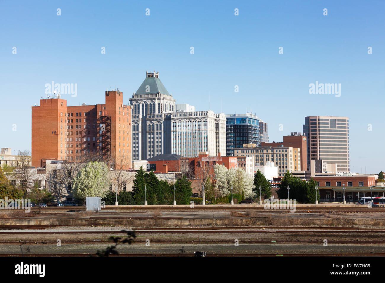 Lo skyline della citta', Greensboro, Nord Carolina, Stati Uniti d'America. Foto Stock