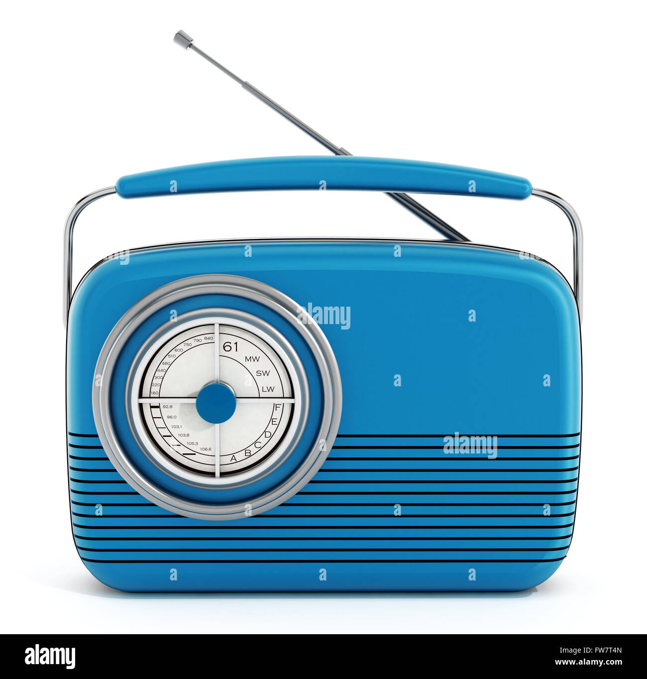 Blue vintage radio isolata su sfondo bianco Foto Stock