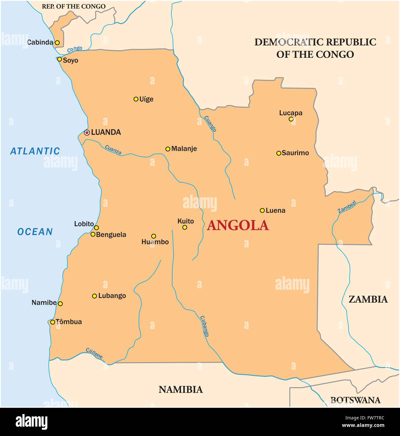 Mappa vettoriale semplice dello stato dell'Angola Illustrazione Vettoriale