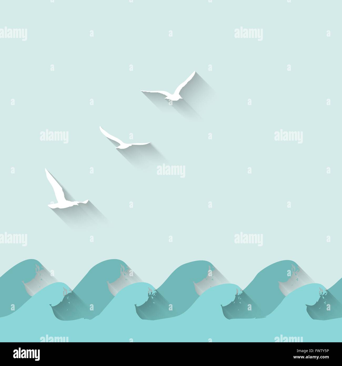 Sfondo marino con onde e uccelli - illustrazione vettoriale EPS. 10 Illustrazione Vettoriale