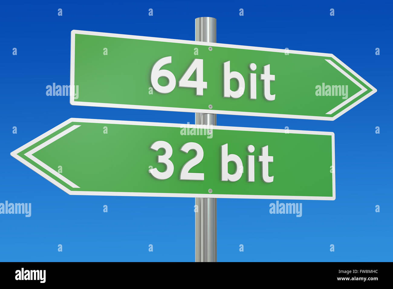 32-bit vs 64-bit concetto, rendering 3D Foto Stock
