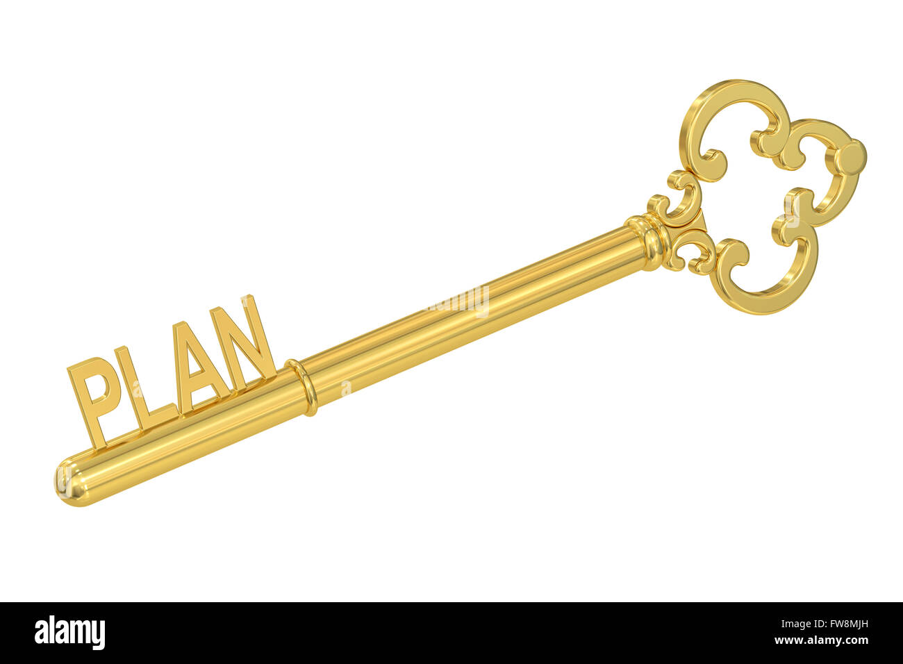 Concetto di piano con golden key, rendering 3D Foto Stock Concetto di piano con golden key, rendering 3D Foto Stock