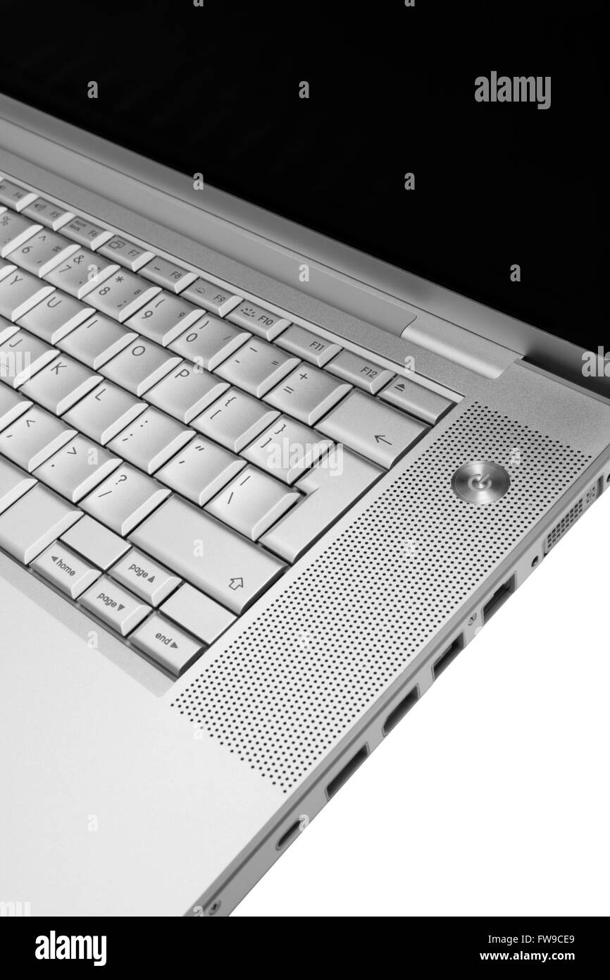 Moderno ed elegante laptop su sfondo bianco Foto Stock