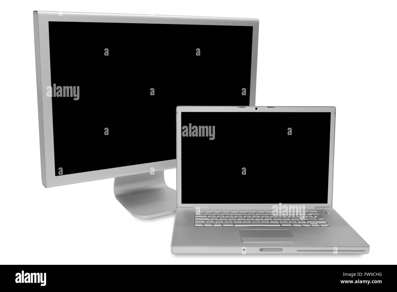 Laptop moderno e il display su sfondo bianco Foto Stock