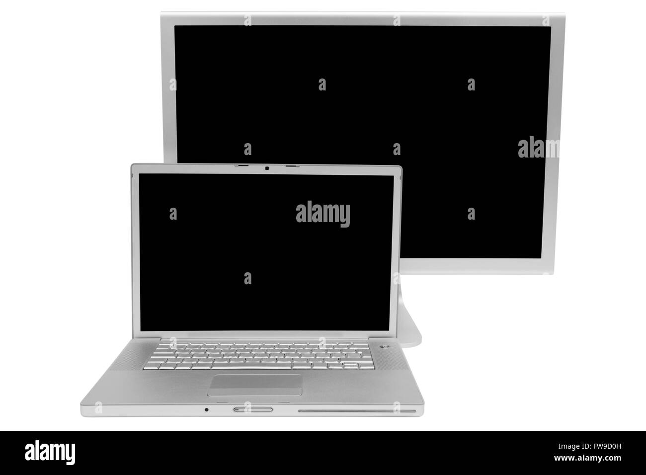 Laptop moderno e il display su sfondo bianco Foto Stock