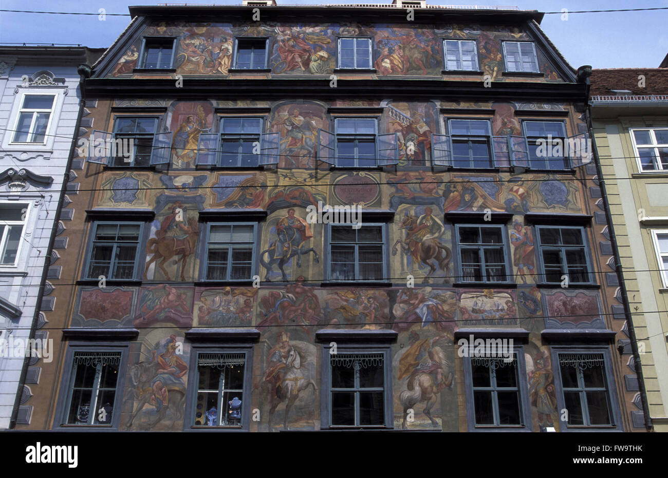 AUT, Austria, Graz, casa dipinta in via Herrengasse. AUT, Oesterreich, Graz, bemaltes Haus in der Herrengasse. Foto Stock