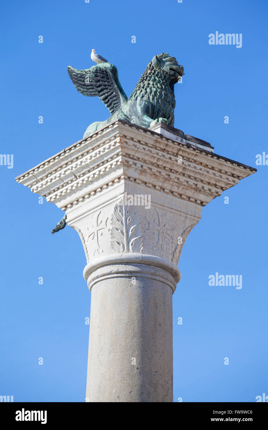 Il Leone di Venezia, scultura in bronzo. Piazza San Marco, Venezia, Veneto, Italia. Foto Stock