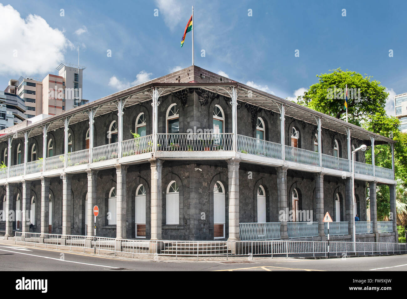 Il vecchio edificio in Port Louis, la capitale di Mauritius. Foto Stock