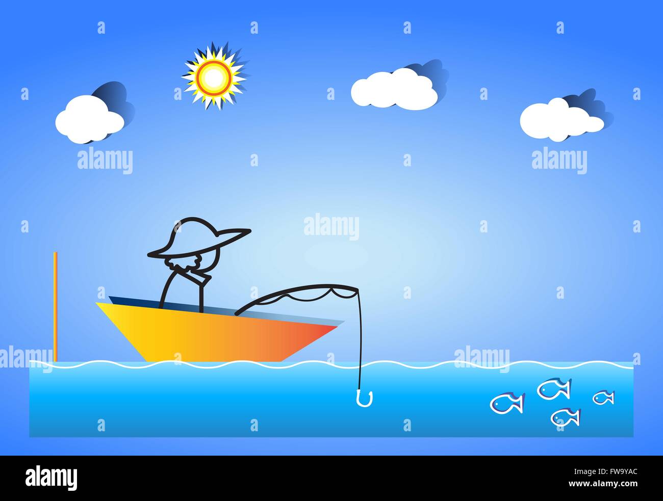 I pescatori pesca con canna da pesca Betty Illustrazione Vettoriale